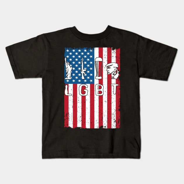 Liberty Gun Beer Trump America Freedom 4th Of July Kids T-Shirt by hardyhtud